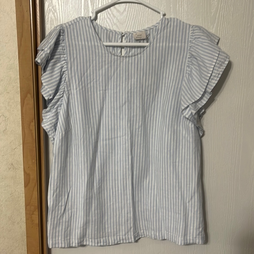 Blue striped flutter sleeve